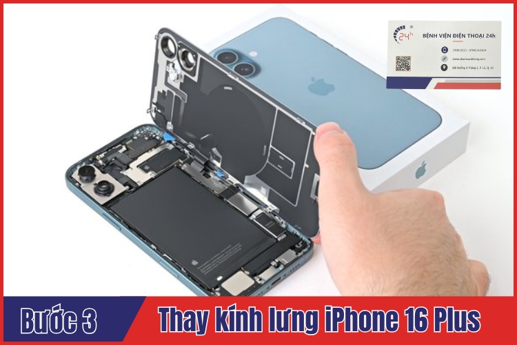 Quy trình thực hiện thay kính lưng iPhone 16 Plus chuyên nghiệp