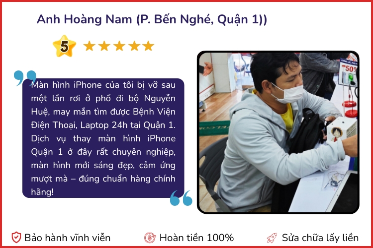Đánh giá của khách hàng khi thay màn hình iPhone quận 1