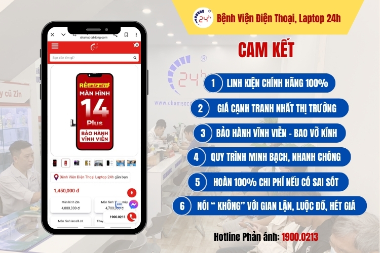 cam kết tại Bệnh Viện Điện Thoại, Laptop 24h