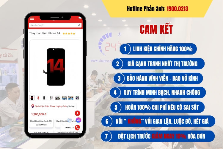cam kết tại Bệnh Viện Điện Thoại, Laptop 24h