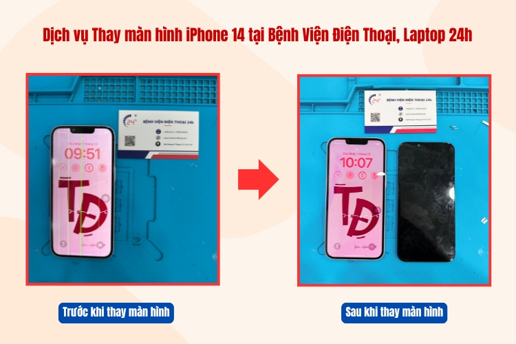 trước và sau khi thay màn hình iphone 14