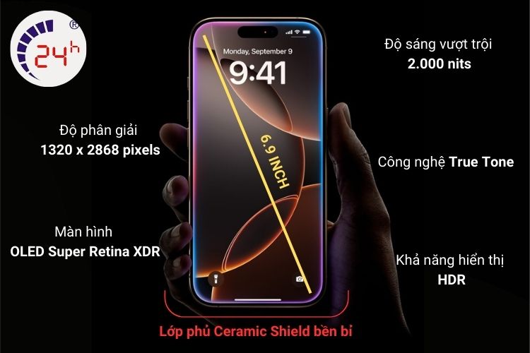 thông tin màn hình iphone 16 pro max