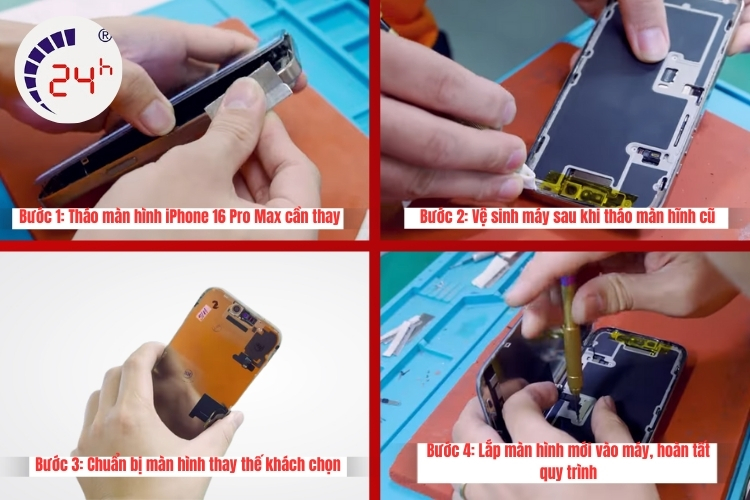 quy trình thay màn hình iphone 16 pro max