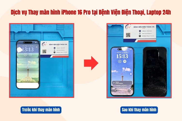 trước và sau khi thay màn hình