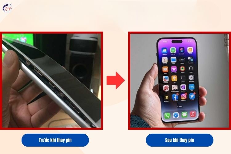 Hình ảnh điện thoại trước và sau khi thay pin