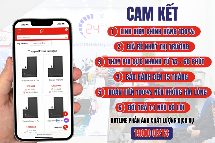 cam kết thay pin tại bệnh viện điện thoại laptop 24h