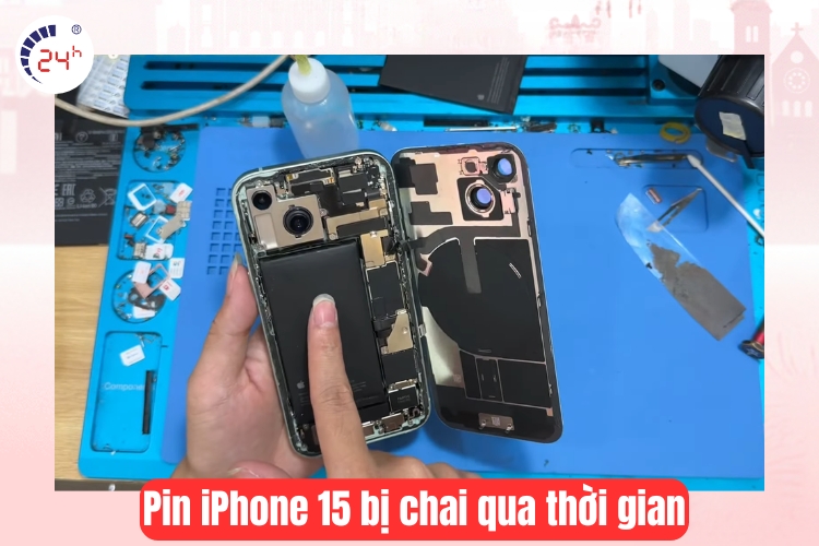 Pin IP 15 bị chai theo thời gian