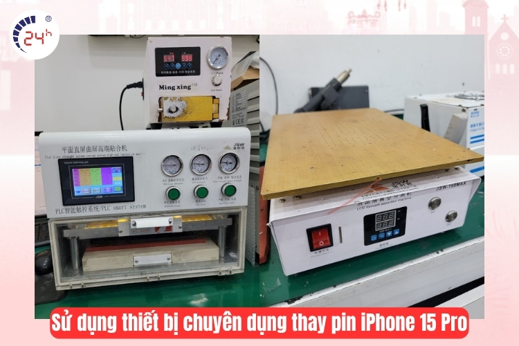 Sử dụng thiết bị chuyên dụng thay pin iPhone 15 Pro