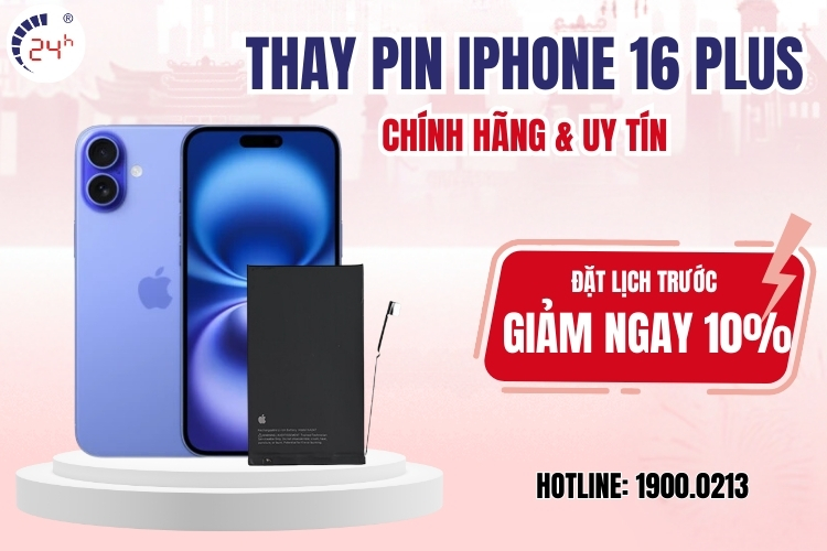 thay pin iphone 16 plus chính hãng