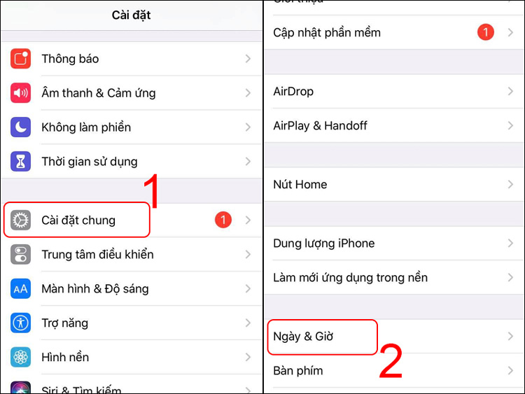 thiết lập ngày và giờ