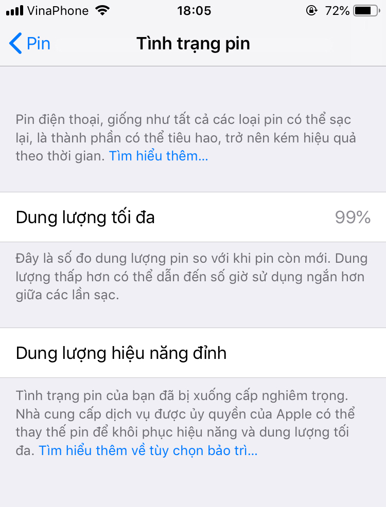 pin iPhone X báo bảo trì