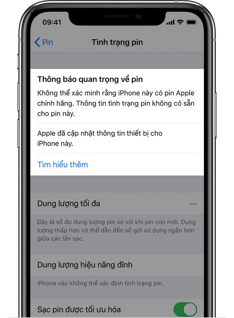 pin iPhone X báo bảo trì